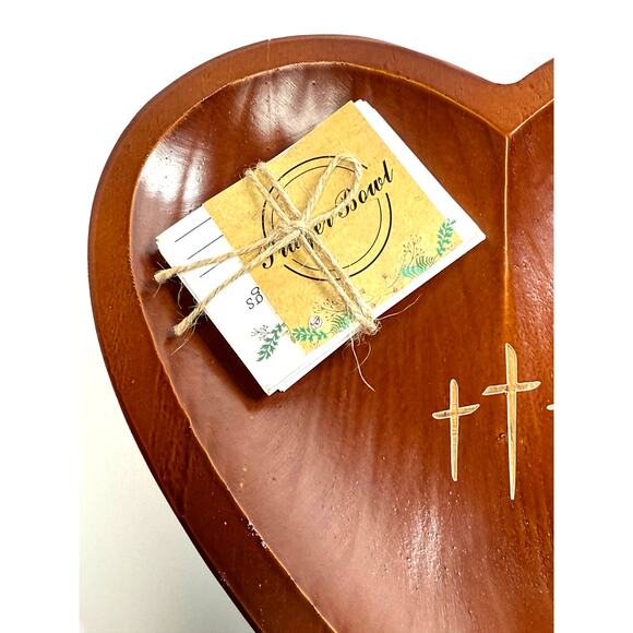 Wood Heart Shaped Prayer Bowl w/Prayer Cards - Picture 4 of 4
